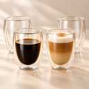 Kit de quatro copos de vidro duplo de 320 ml, com café, latte e dois copos vazios